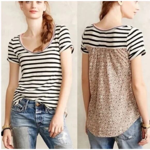Anthropologie Akemi +  Kin Multi-fabric top tee Womens XS Cottagecore Boho - Picture 1 of 7